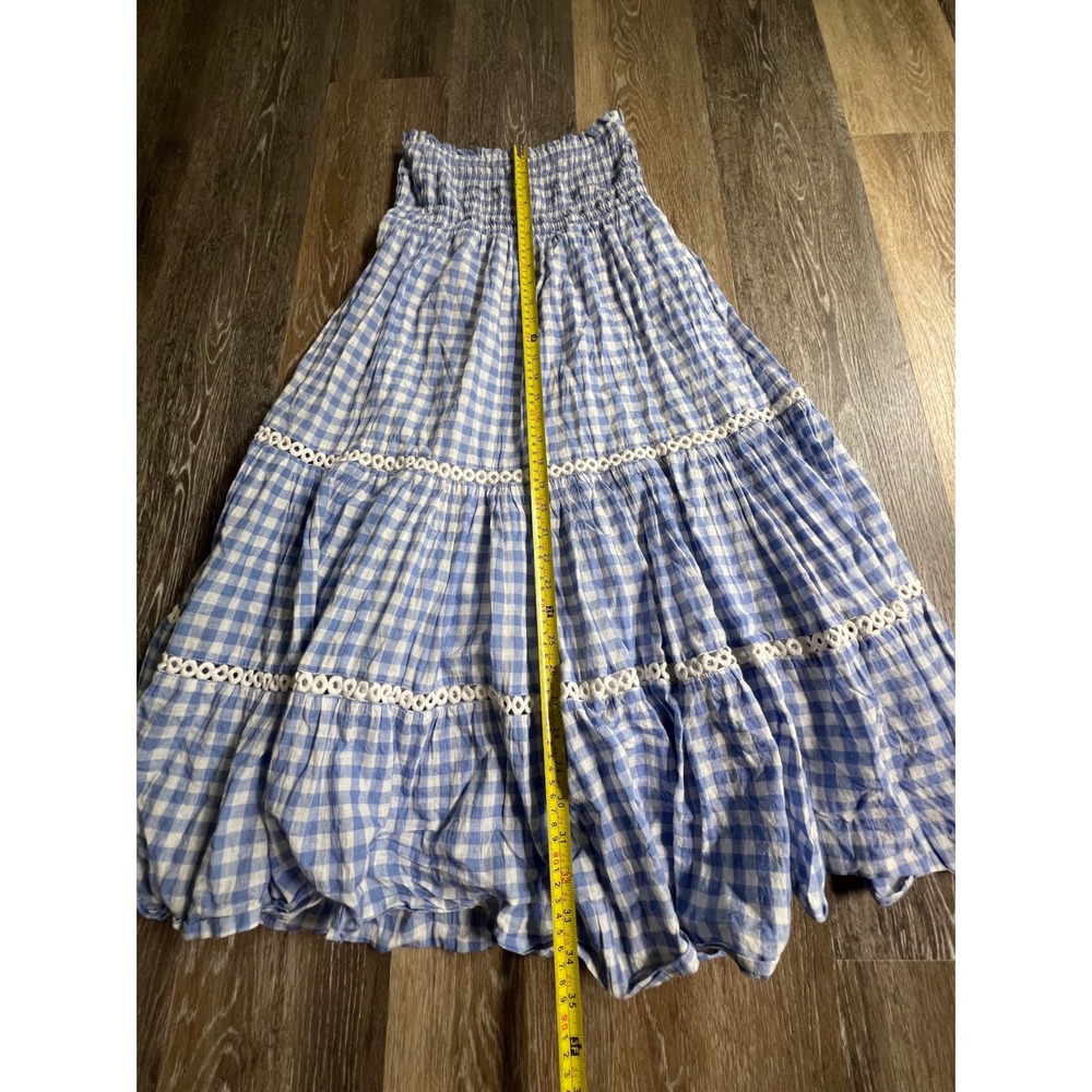 Olivia James The Label Gingham Maxi Skirt Womens Medium Blue White Eyelet Tiered - Picture 4 of 6